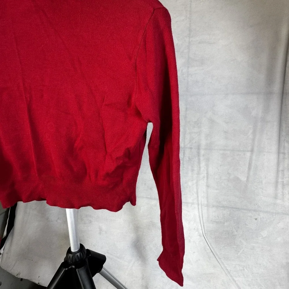Blue Asphalt Cropped Cardigan Sweater Women's Small Red Tight Knit Button Front